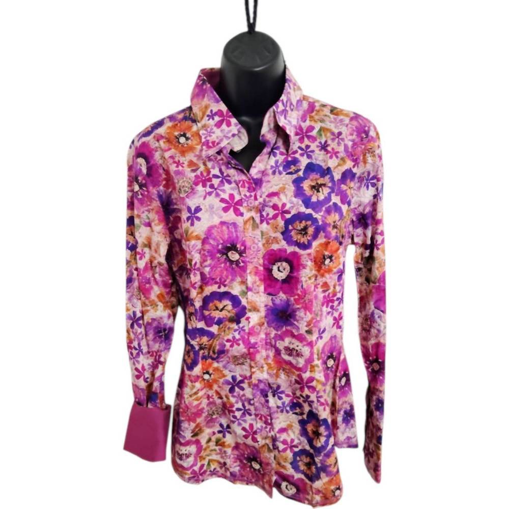 NEW GEORGE ROTH women's floral cotton blouse in lilac